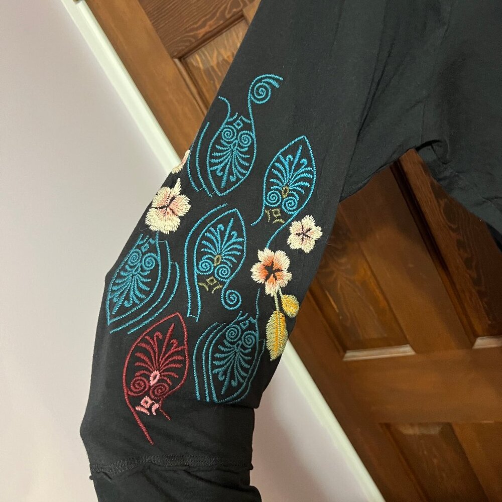 Johnny Was Colorful Floral Bird Embroidery Cotton Shirt Long Sleeve whimsigoth - Picture 14 of 14